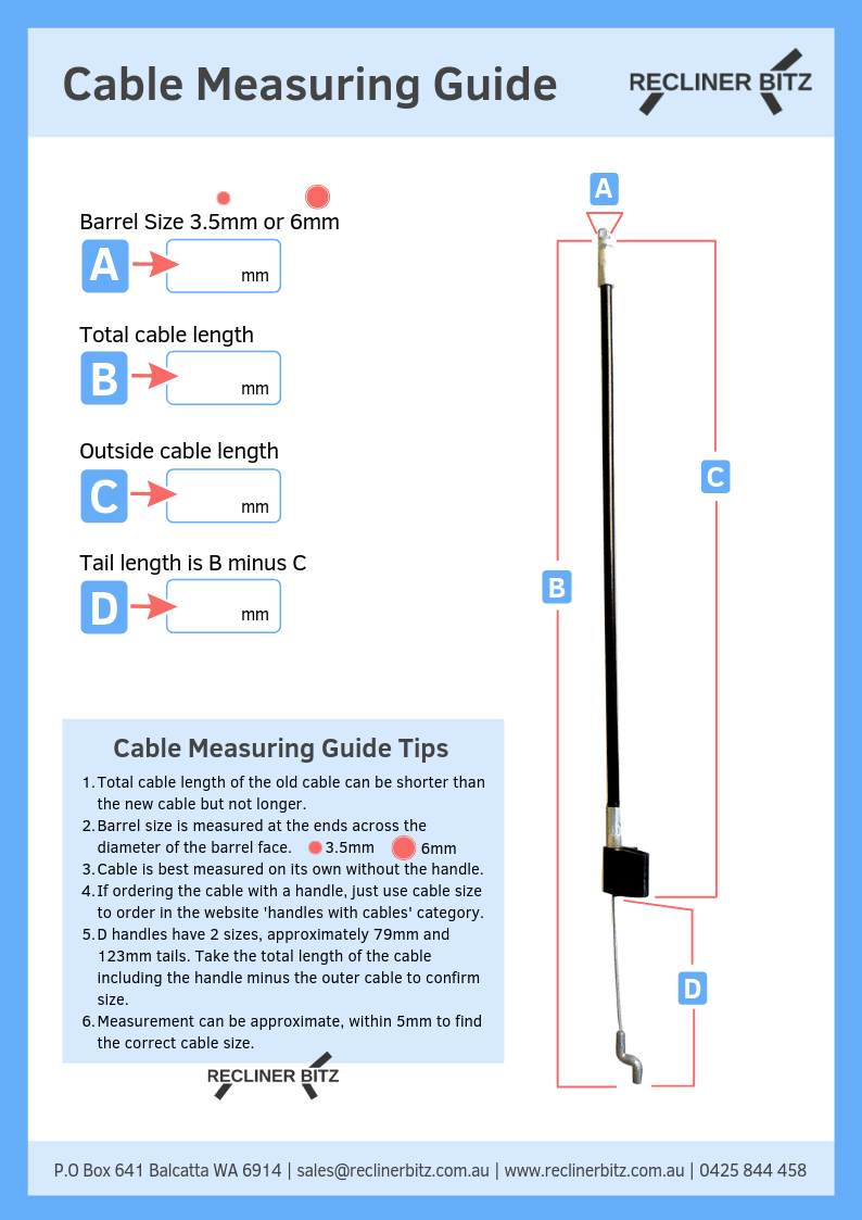 Recliner Cable Measurement Guide