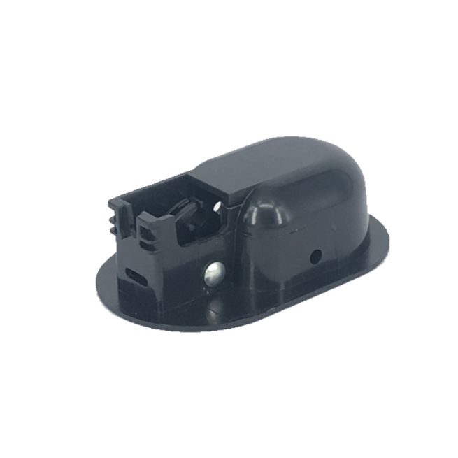 Bottom view of black plastic oval shape recliner handle H1370